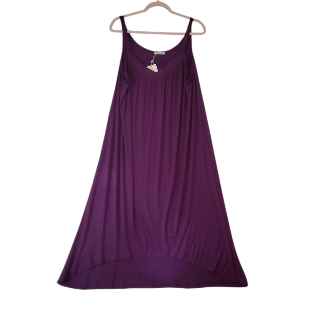 Finwanlo Flowy Purple Stretchy Silky Cotton Long‎ Dress Size Large Women NWT